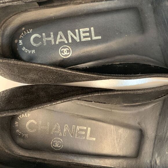 Chanel Interlocking CC Logo Black Cap Toe Ballet Flats EU 37.5 US 6.5-7 Slip on - Picture 8 of 10